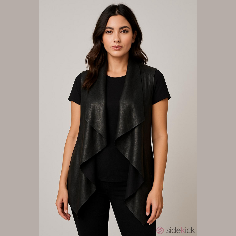 bagatelle Black Faux Leather Textured Vest Waterfall S Minimalist Quiet Luxury